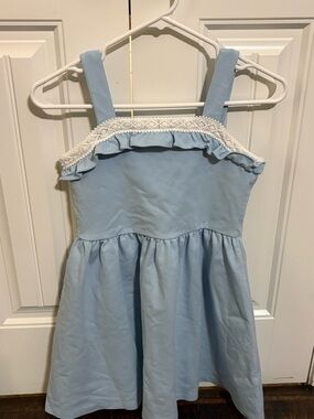 Janie and Jack Light Blue Girls Dress with White Trim